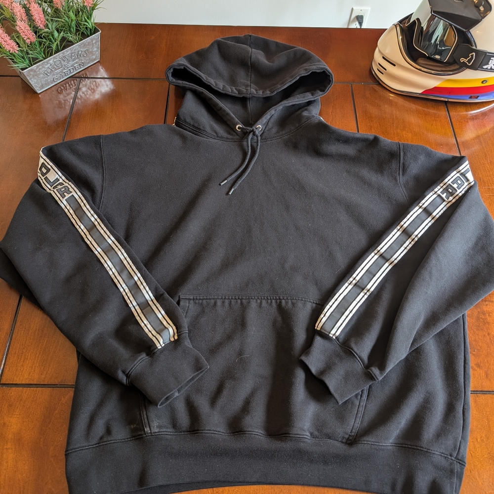Black Hoodie with Striped Sleeves